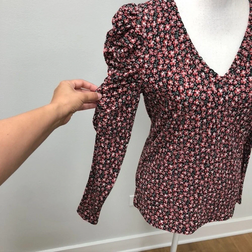 Loft Floral Puff Sleeve Top Womens Small Garden Coquette Dainty Cottagecore Boho